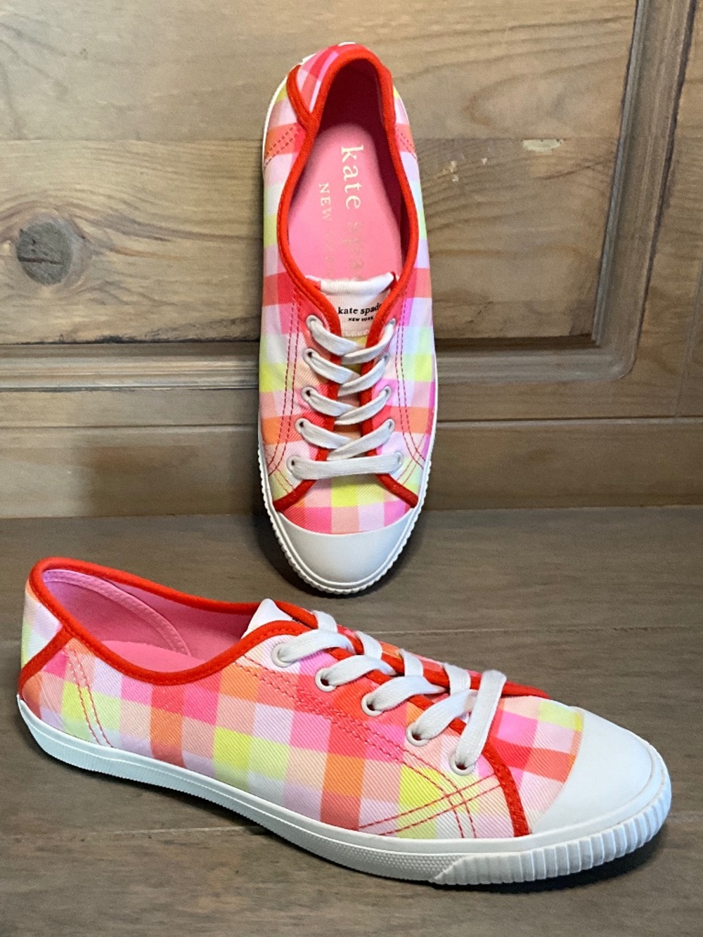 Kate Spade Colorful Plaid Canvas Retro Sneaker Size 10 Fits 9/9.5 Like New